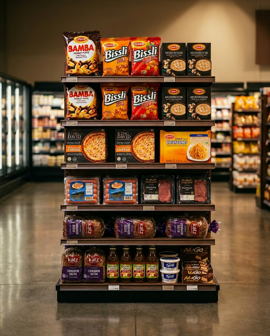 Premium kosher grocery aisle end-cap merchandising display